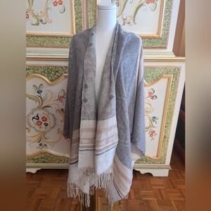Reitmans Neutral Fringe Open-Front Shawl